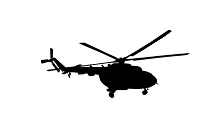 Image of Silhouette of army helicopter isolated on white. Military machinery