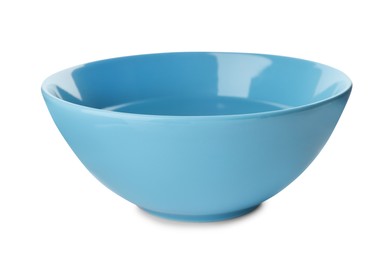 Blue ceramic bowl with clear water isolated on white