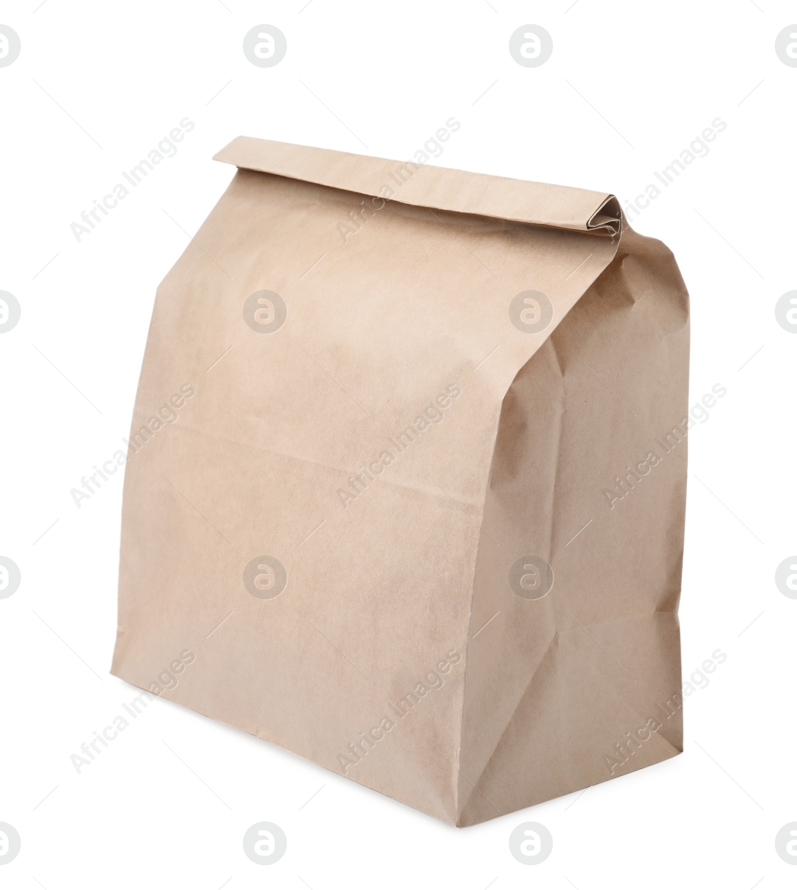 Photo of Closed kraft paper bag isolated on white