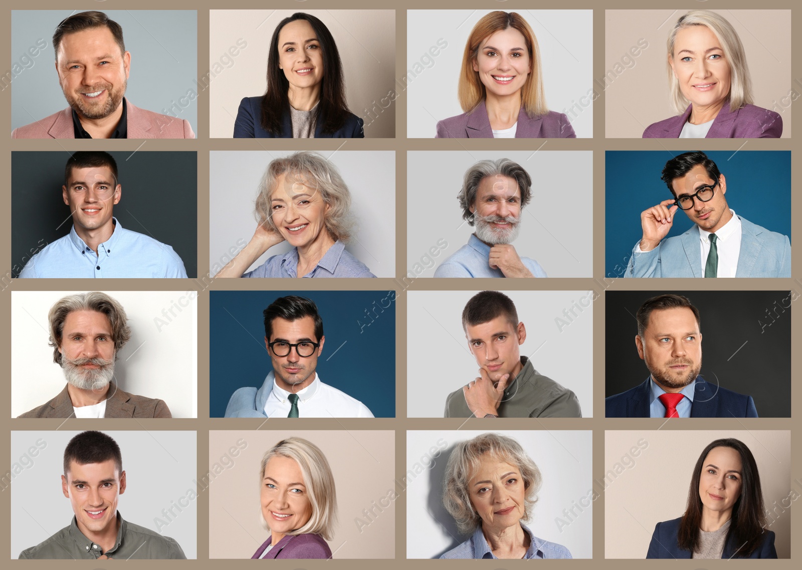 Image of Collage with portraits of different business people 