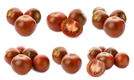 Image of Set of ripe tomatoes on white background