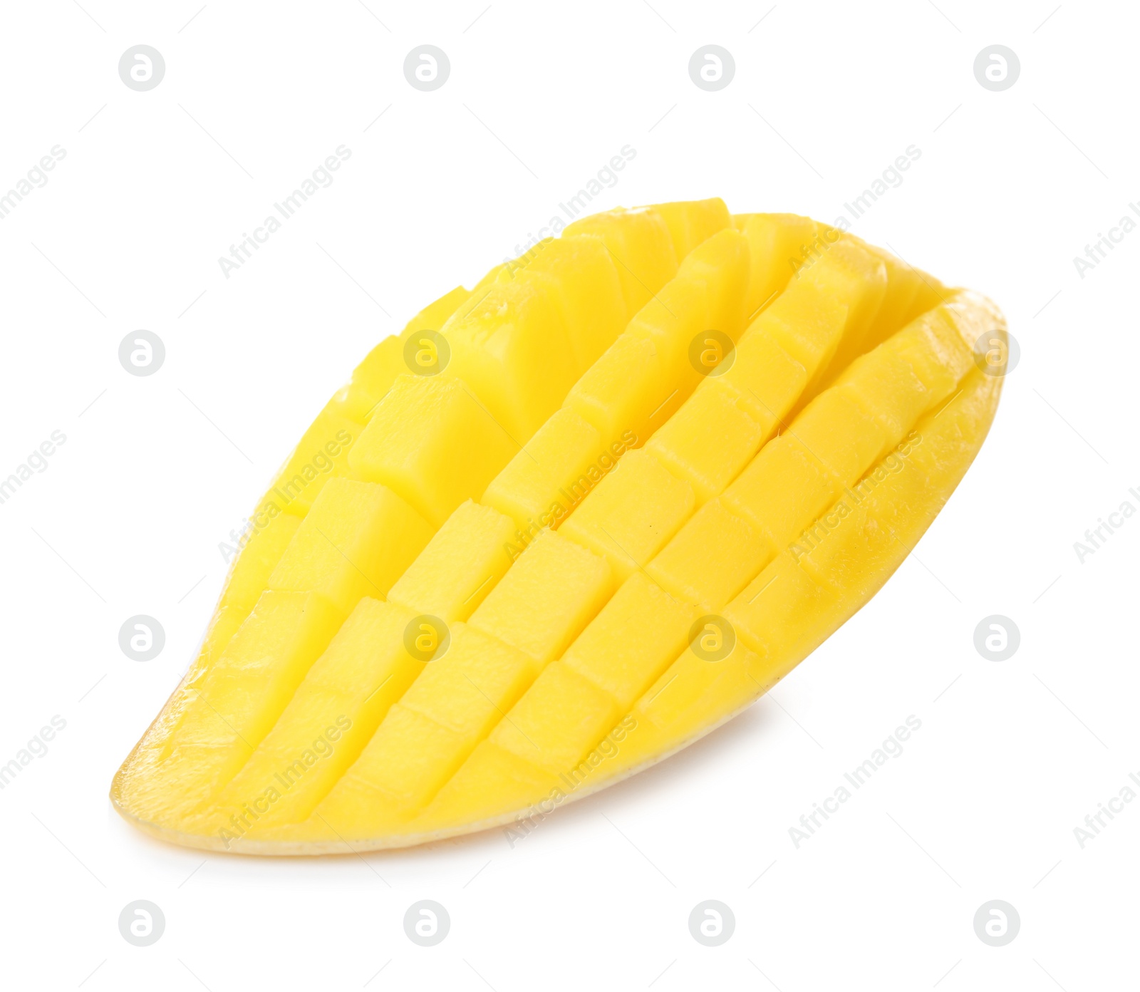 Photo of Fresh juicy mango half on white background