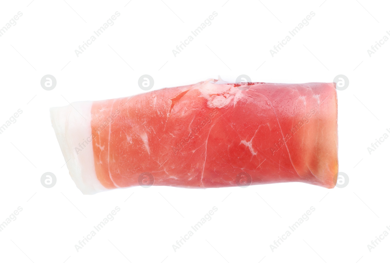 Photo of Tasty prosciutto on white background, top view