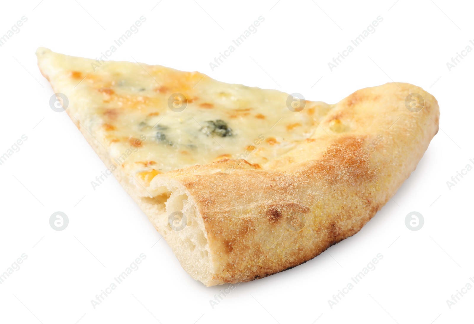 Photo of Piece of delicious cheese pizza isolated on white