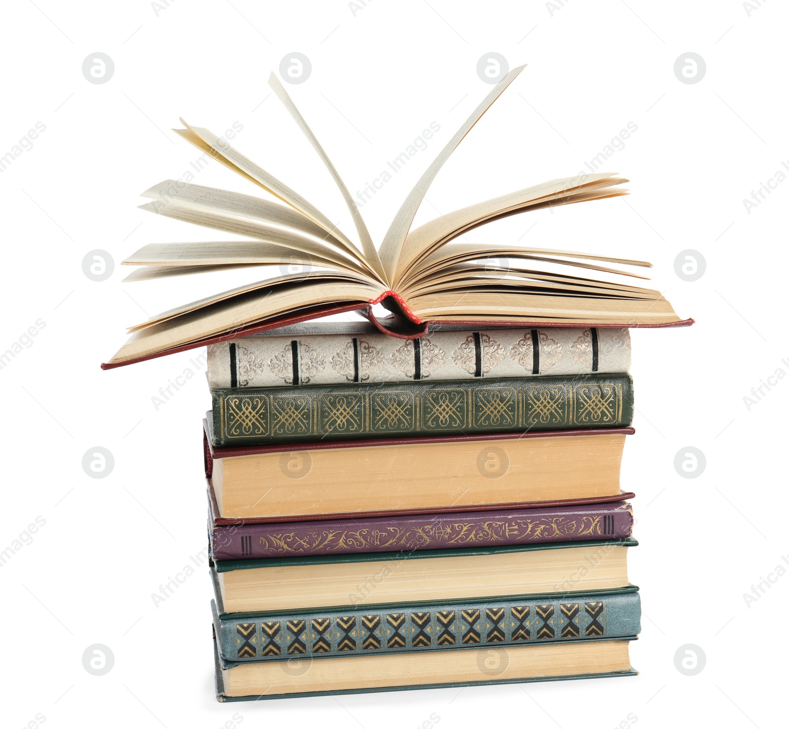 Photo of Collection of different books isolated on white