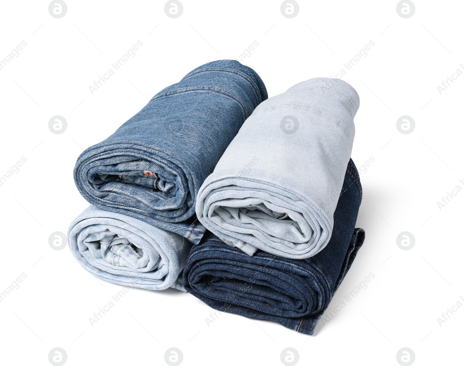 Image of Different stylish rolled jeans isolated on white