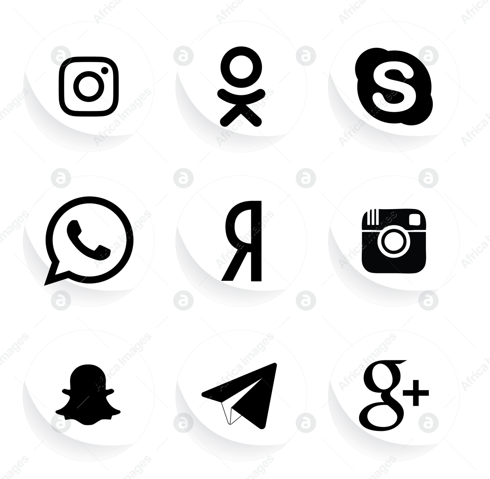 Illustration of MYKOLAIV, UKRAINE - APRIL 5, 2020: Collection of different social media apps icons, black and white