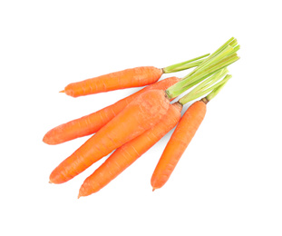 Photo of Bunch of fresh ripe carrots isolated on white