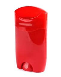 Photo of Blank plastic deodorant container on white background