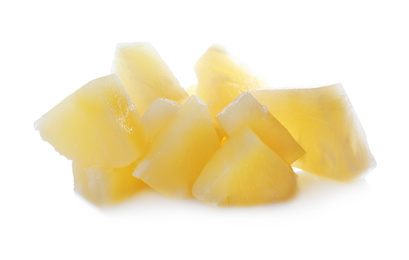 Photo of Pieces of canned pineapple isolated on white