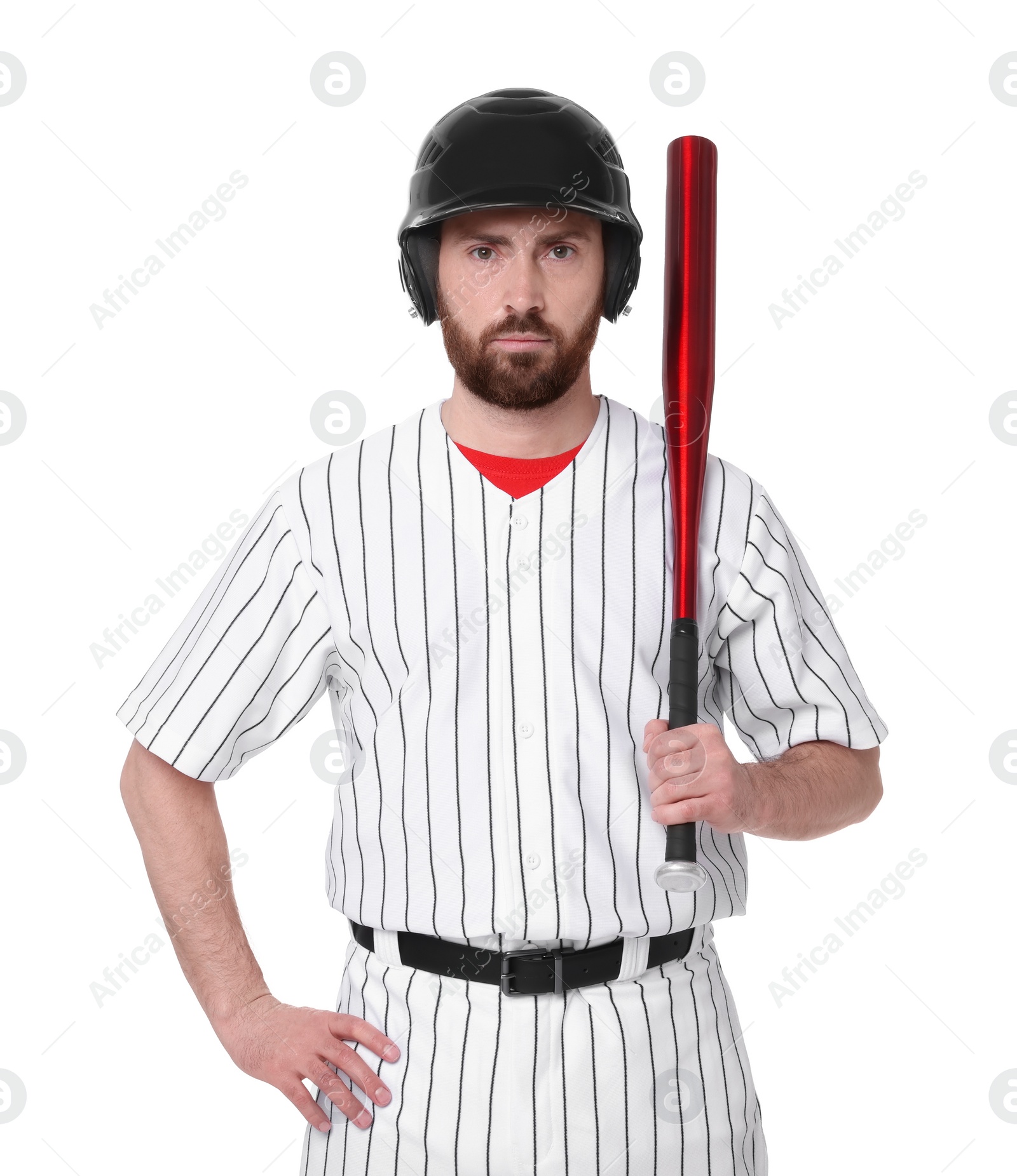 Photo of Baseball player with bat on white background