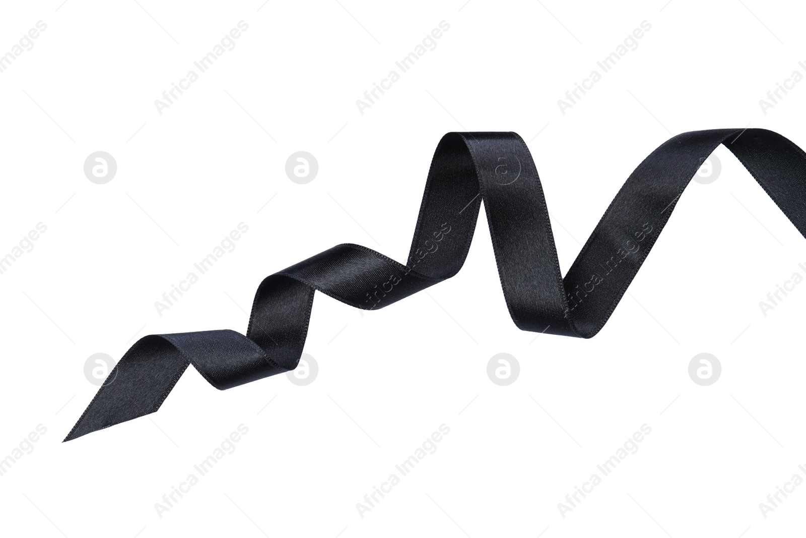 Photo of Black satin ribbon on white background, top view