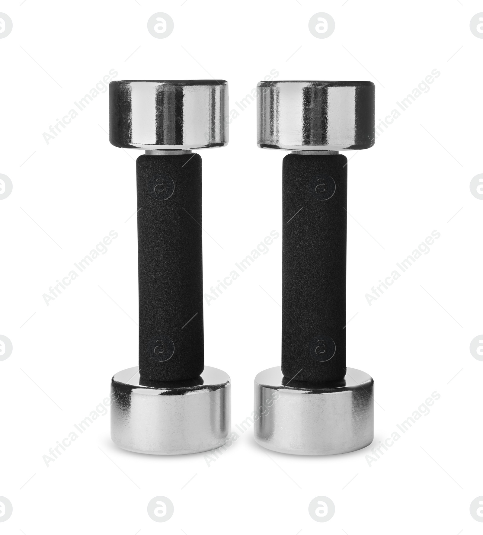 Photo of Dumbbells on white background. Weight training equipment