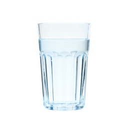 Glass of water on blue background. Refreshing drink