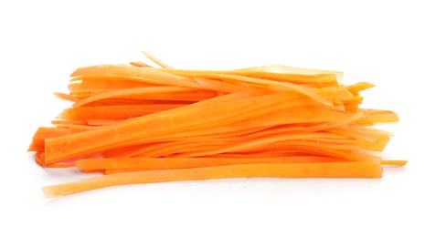 Photo of Pile of raw shredded carrot isolated on white