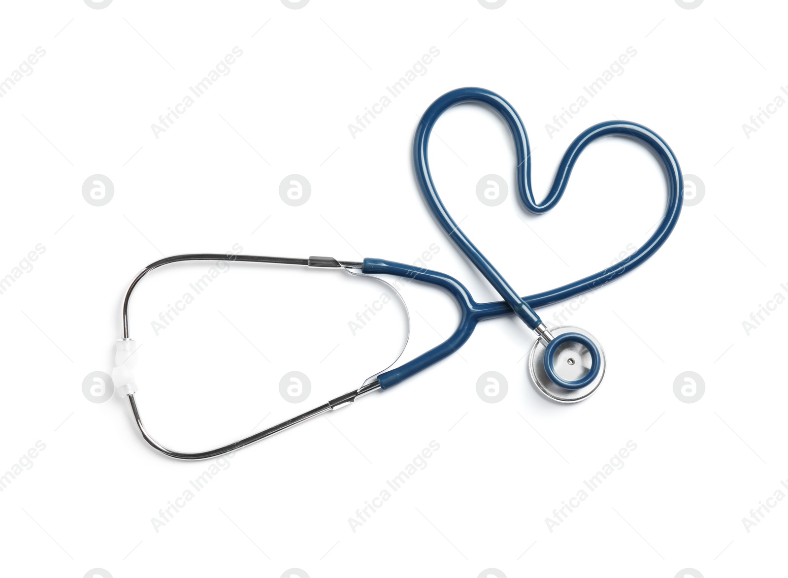 Photo of Stethoscope isolated on white, top view. Medical tool