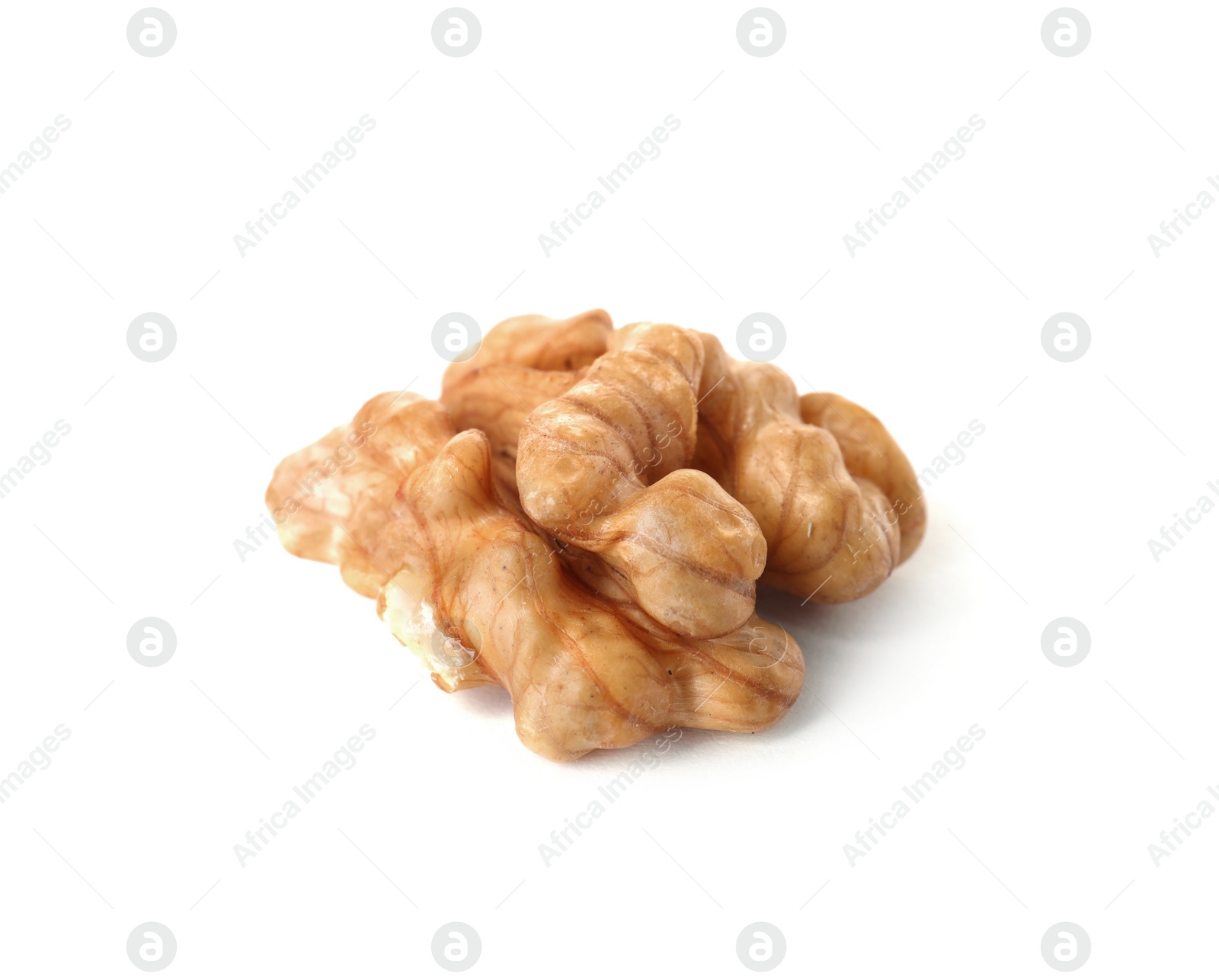 Photo of Half of tasty walnut on white background