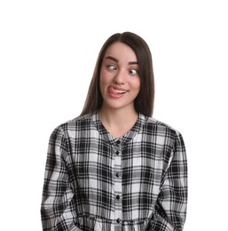 Portrait of emotional young woman on white background. Personality concept