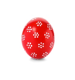 Photo of Decorated Easter egg on white background. Festive tradition