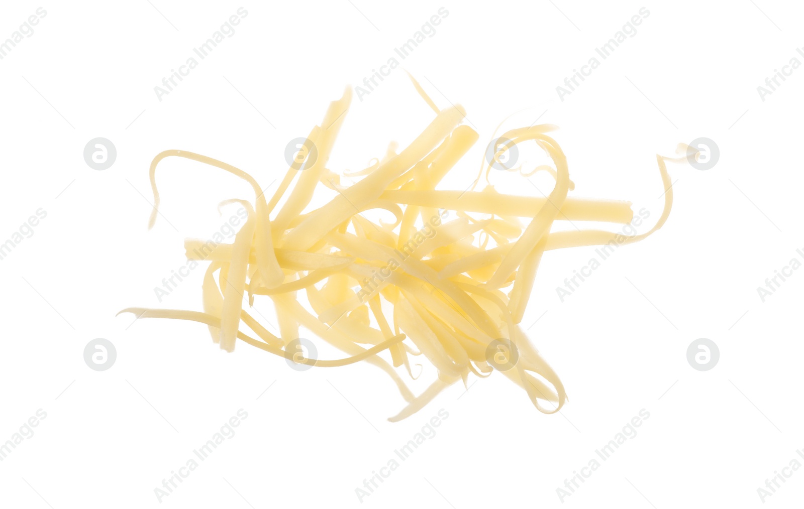 Photo of Tasty grated cheese isolated on white. Dairy product