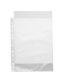 Photo of Punched pocket with paper sheet isolated on white, top view
