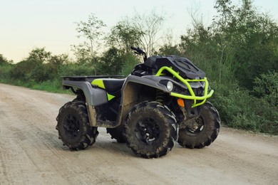 Modern fast quad bike on pathway outdoors