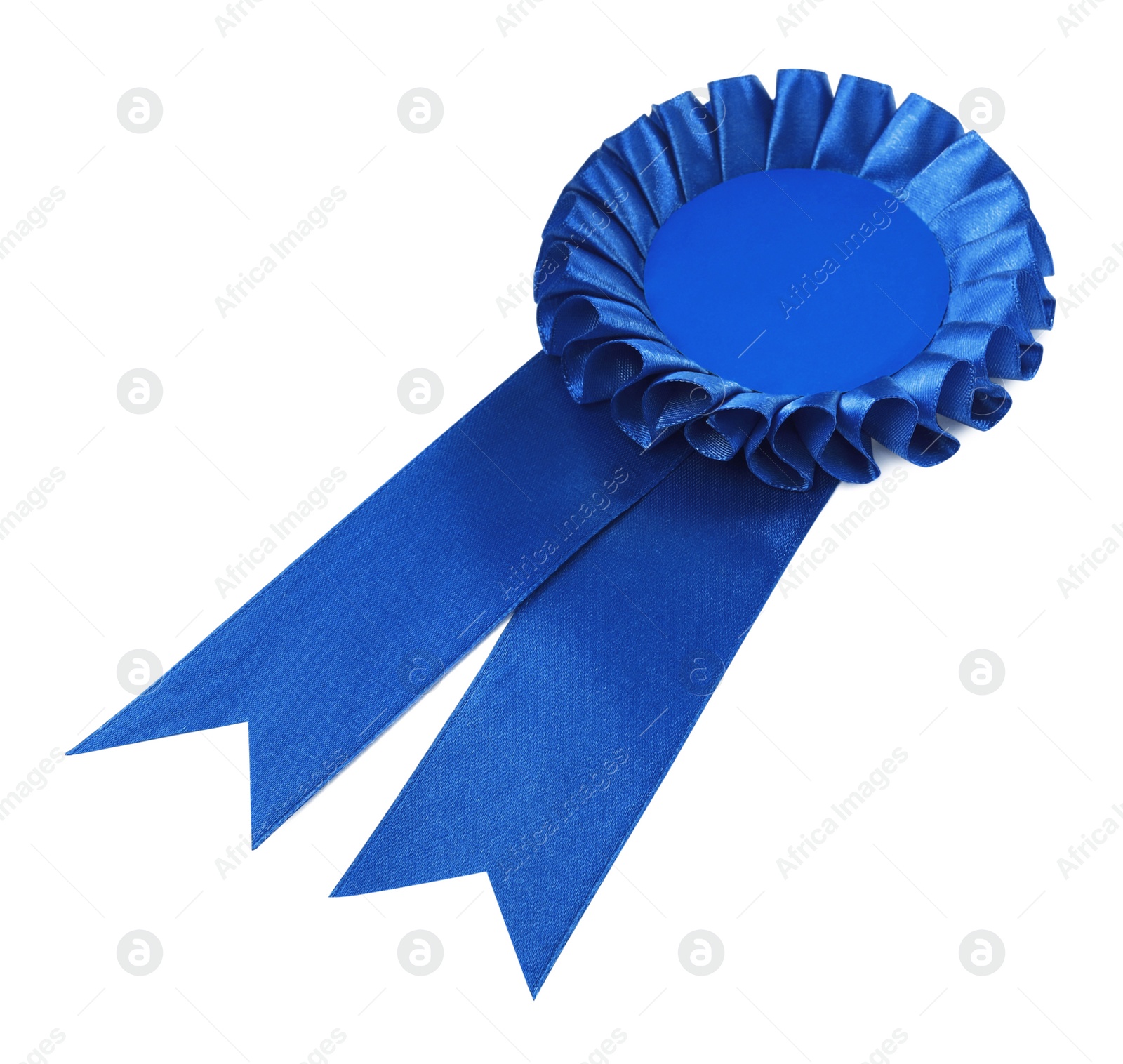 Photo of One blue award ribbon isolated on white