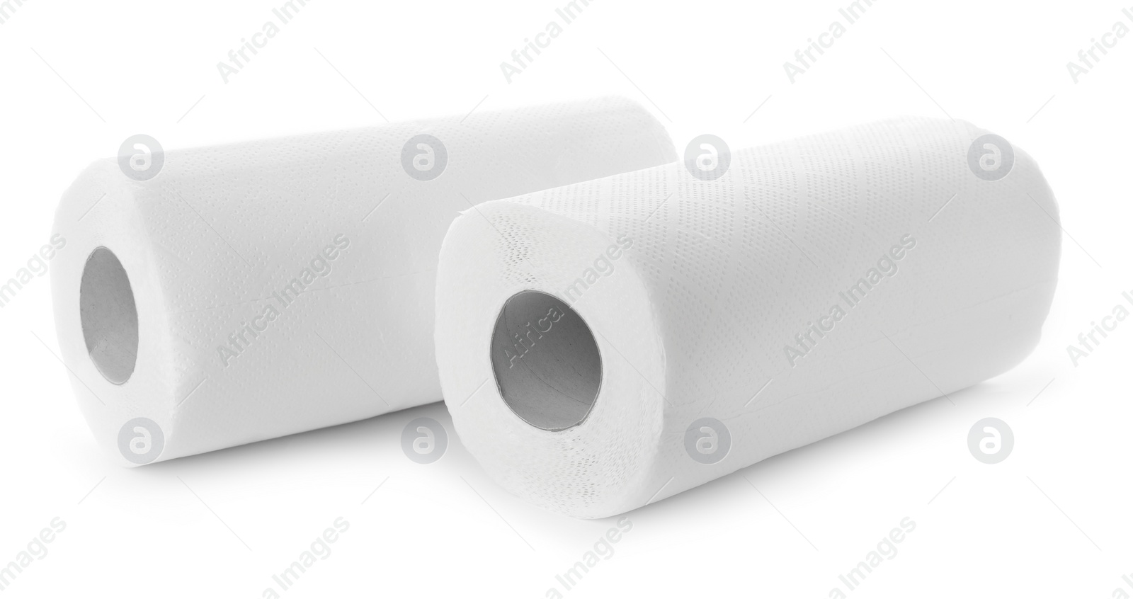 Photo of Rolls of paper towels isolated on white