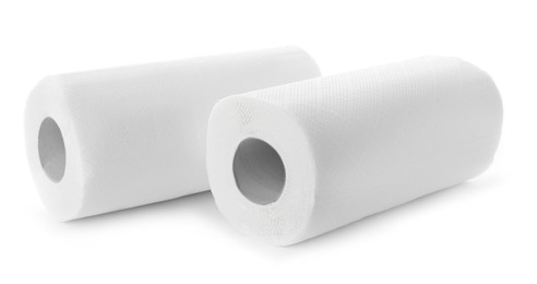 Photo of Rolls of paper towels isolated on white