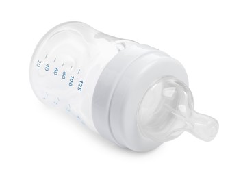 Empty feeding bottle for infant formula isolated on white