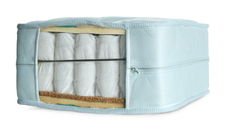 Sample of modern orthopedic mattress isolated on white