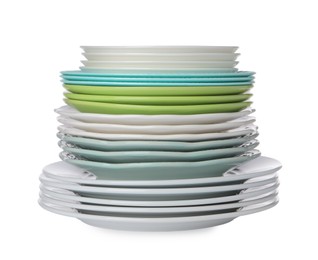 Stack of beautiful ceramic plates isolated on white