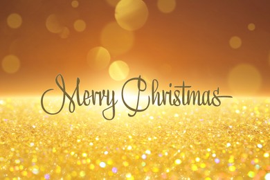 Image of Merry Christmas. Shiny glitter and blurred lights on background, bokeh effect
