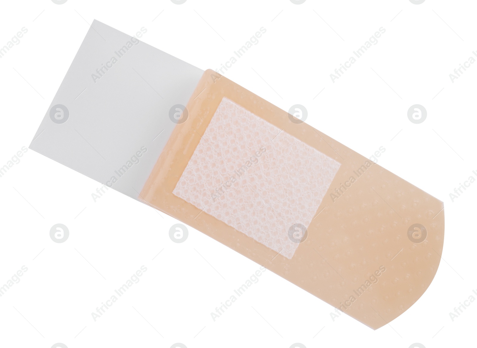 Photo of One medical adhesive bandage isolated on white, top view