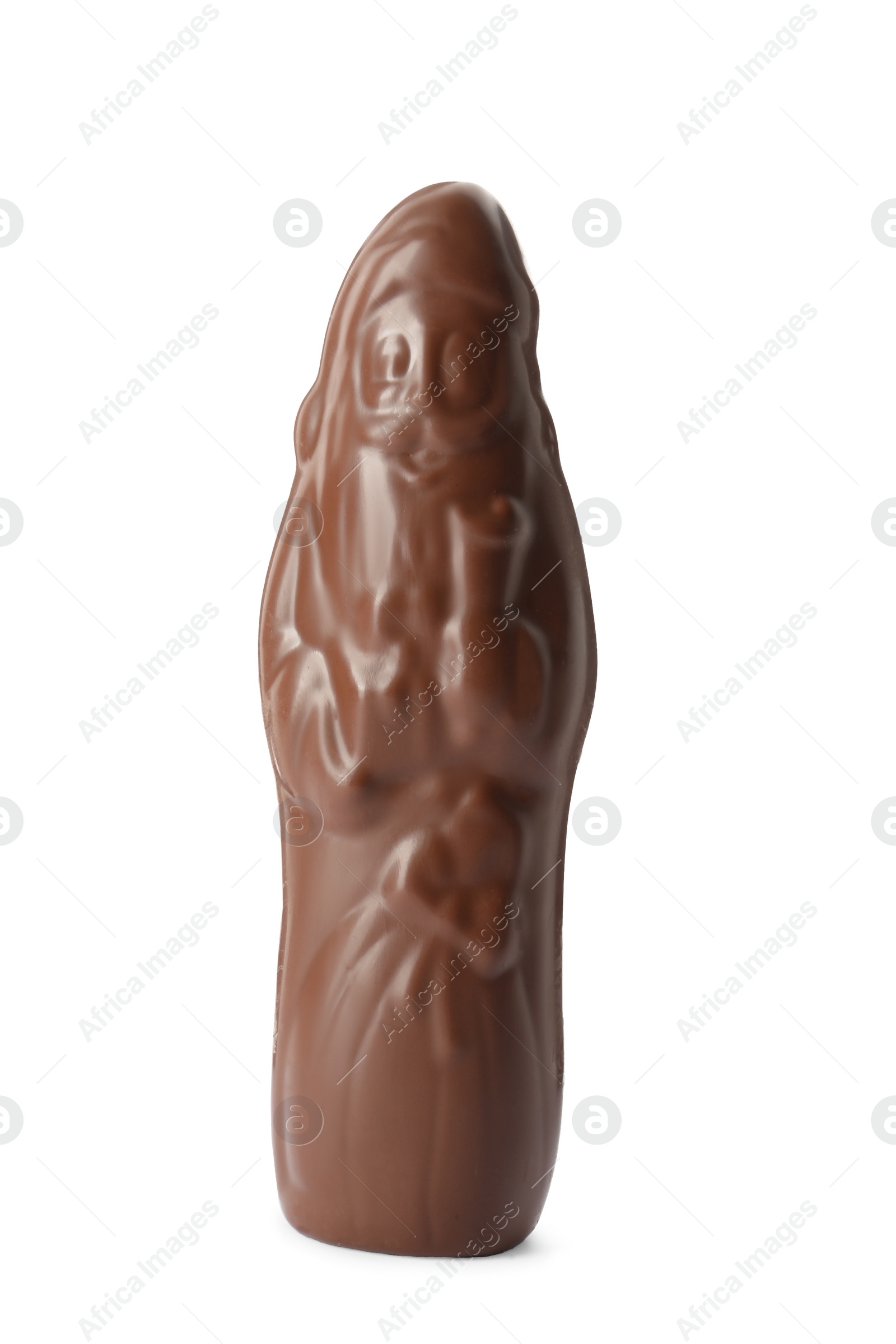 Photo of Unwrapped chocolate Santa Claus isolated on white