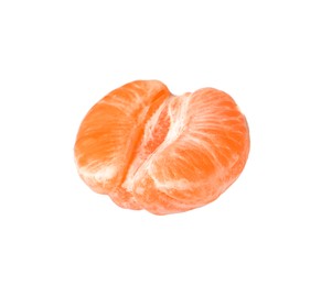 Photo of Half of peeled fresh ripe tangerine isolated on white