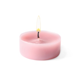 Photo of Pink wax decorative candle isolated on white