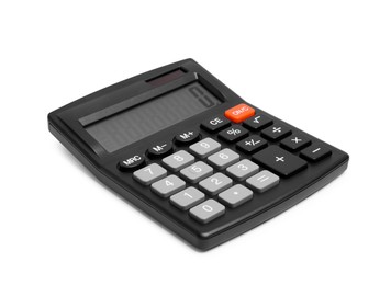 Black calculator isolated on white. Office stationery