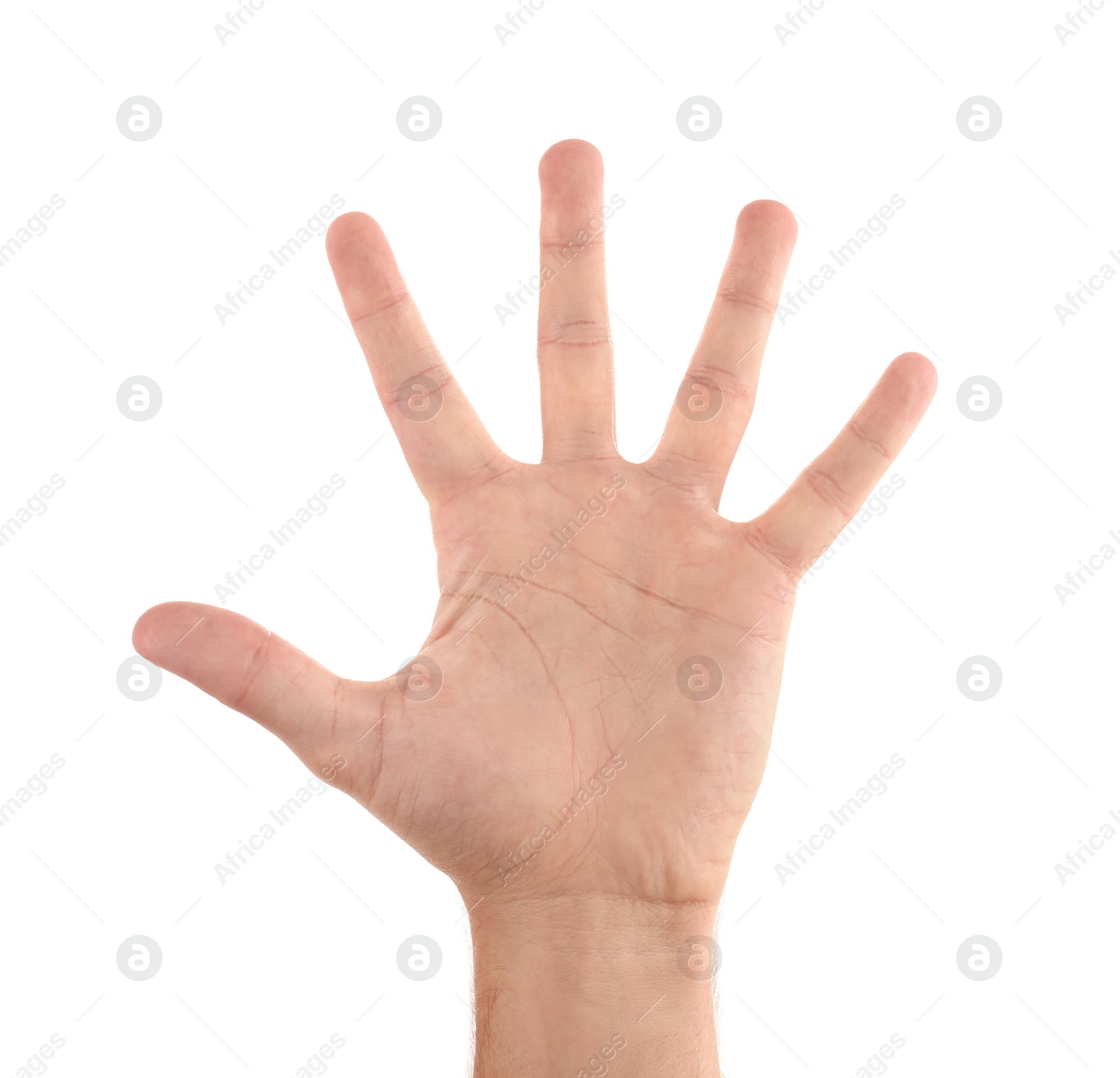 Photo of Abstract young man's hand on white background