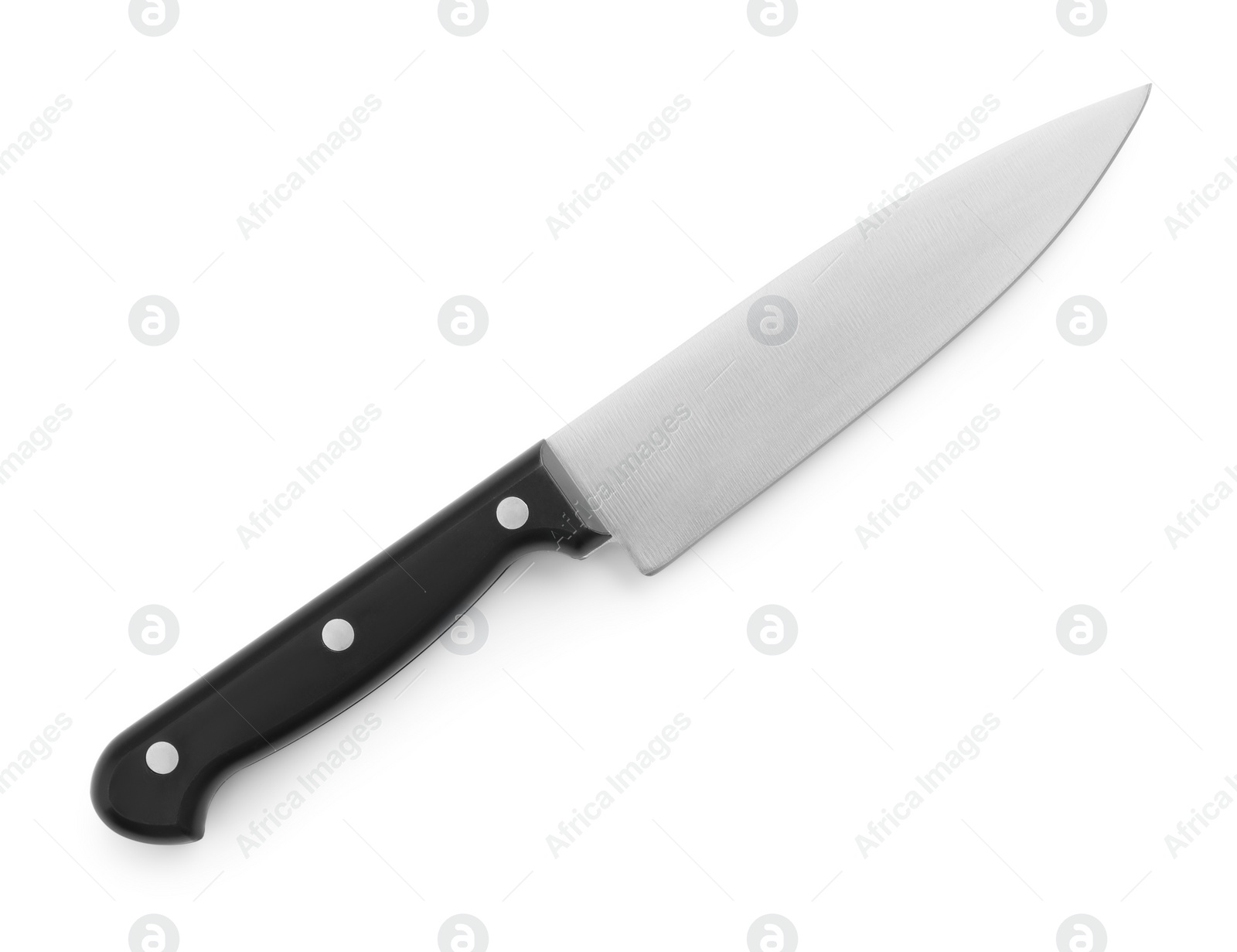 Photo of One sharp knife isolated on white, top view