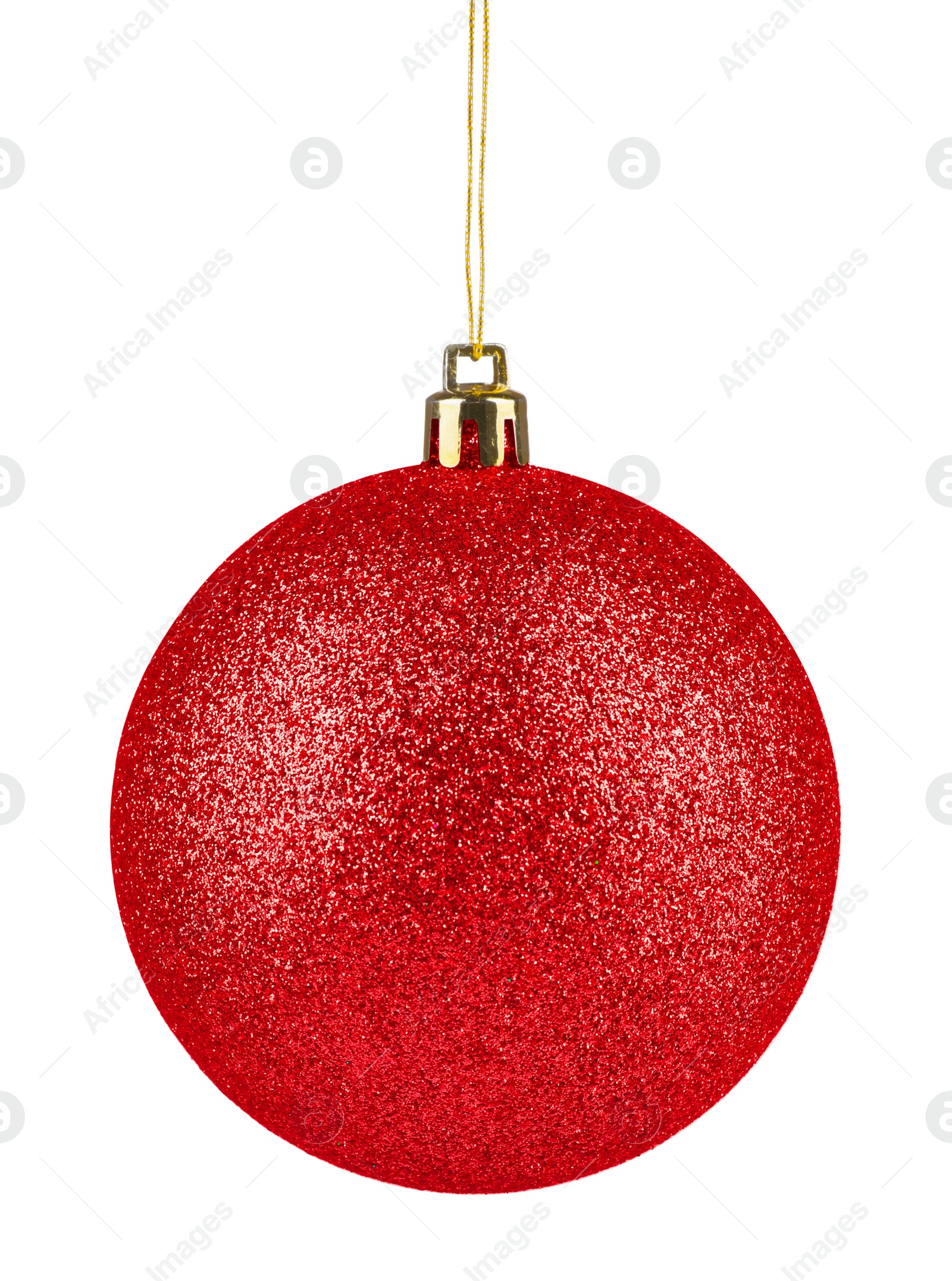 Image of Red Christmas ball hanging on white background