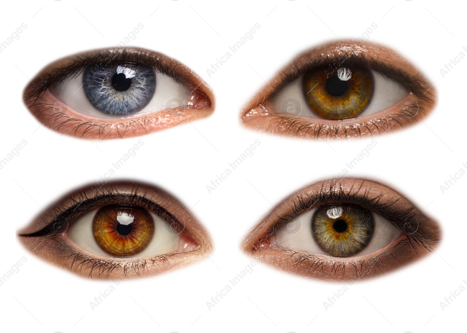 Image of Collage with photos of beautiful eyes on white background