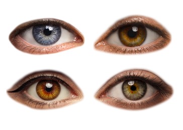 Image of Collage with photos of beautiful eyes on white background