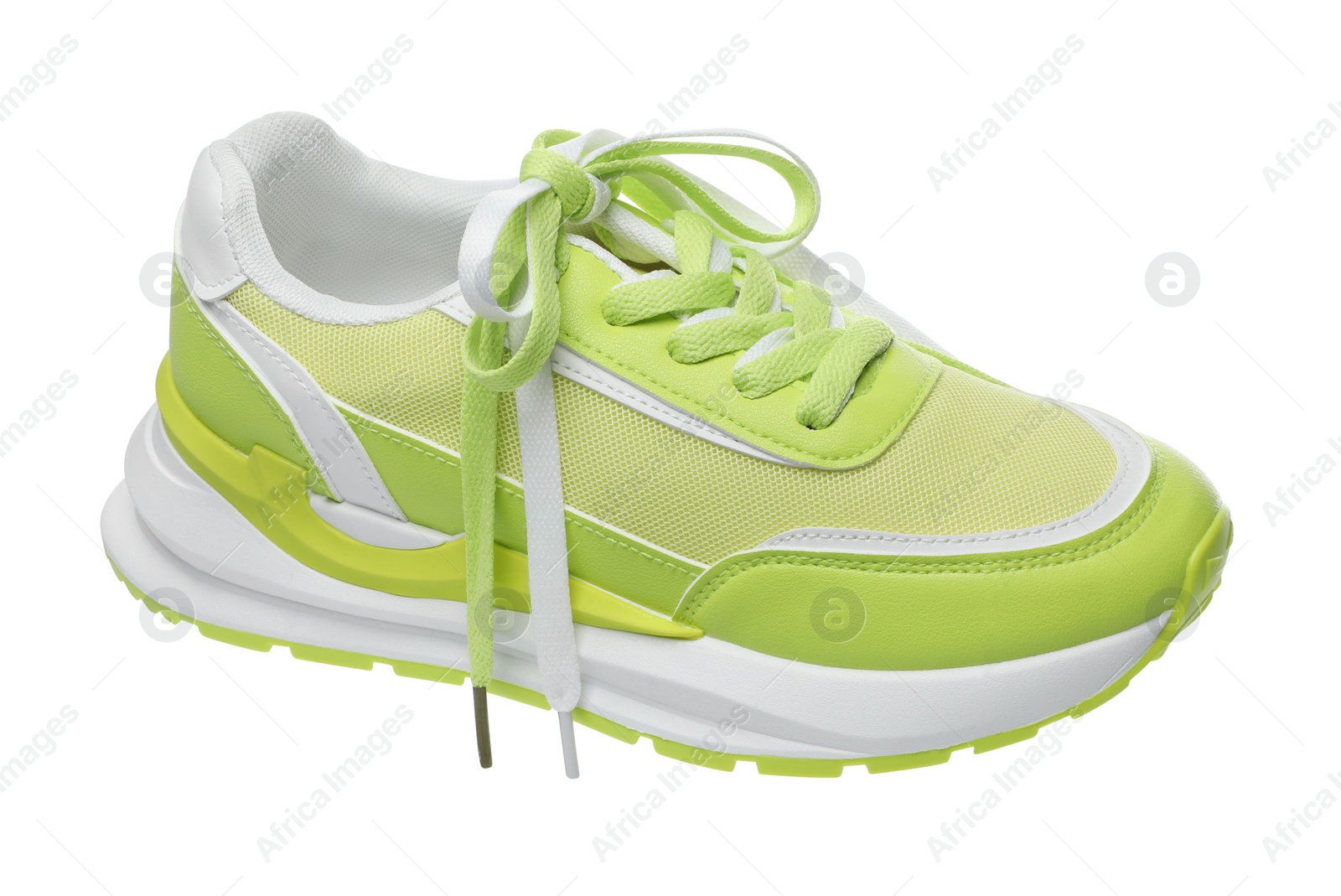 Photo of One stylish light green sneaker isolated on white