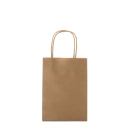 Photo of Mockup of paper shopping bag on white background