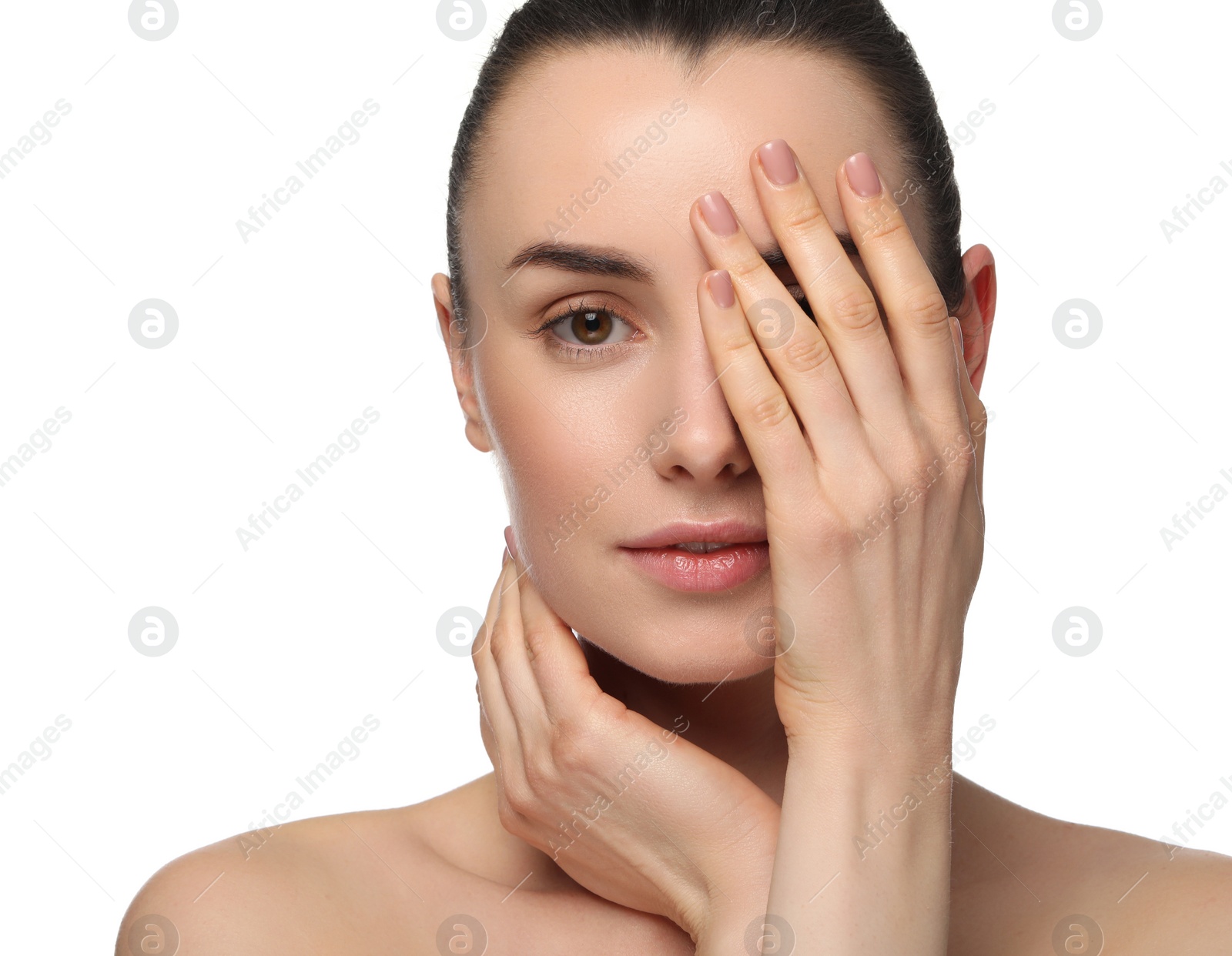 Photo of Portrait of beautiful young woman on white background