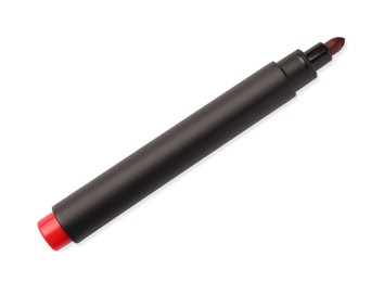 Bright red marker isolated on white, top view. School stationery