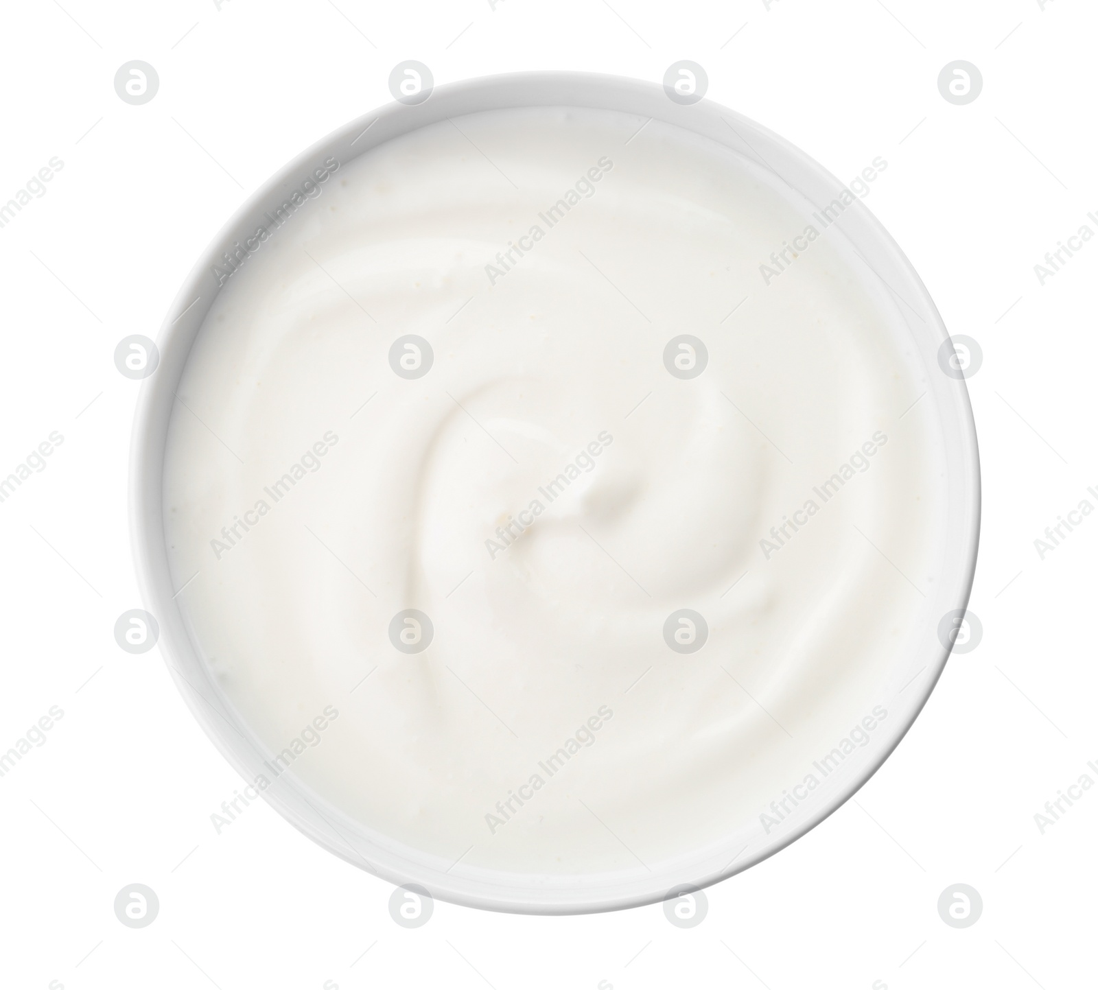 Photo of Bowl with yummy yogurt on white background