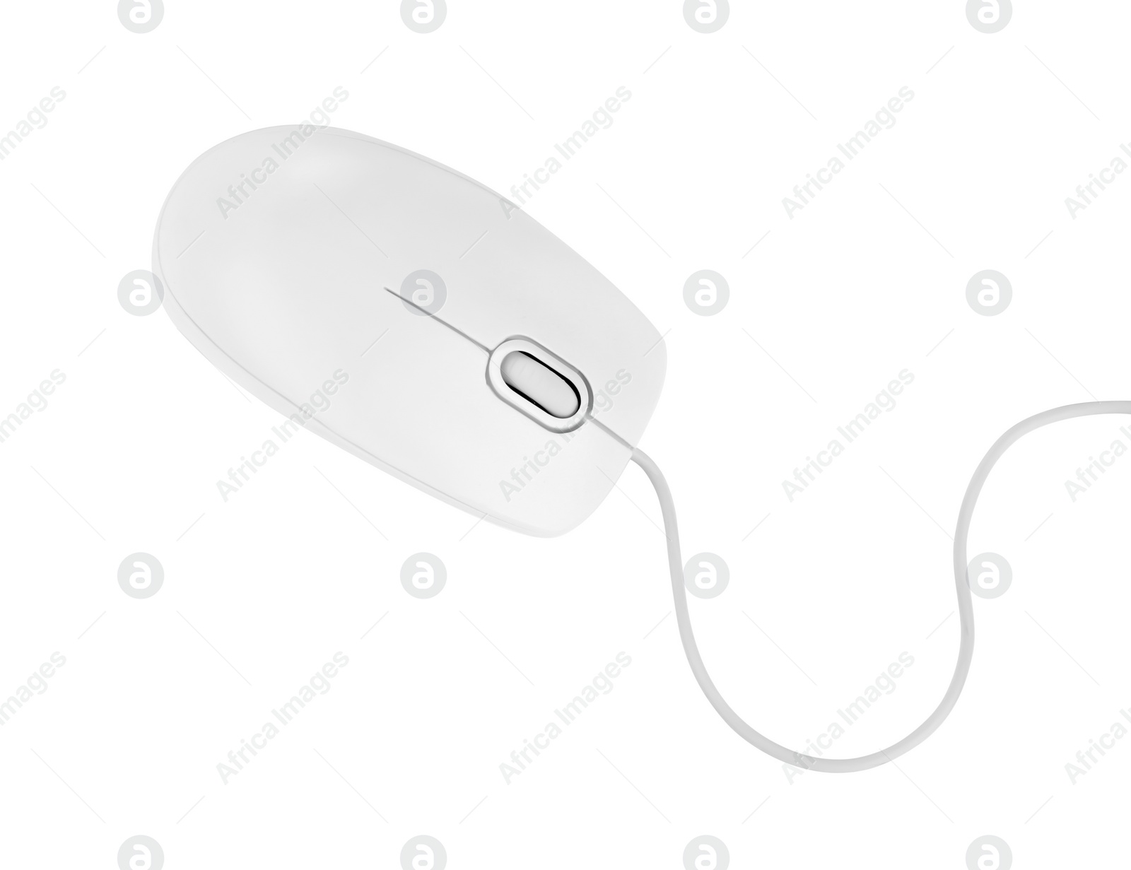 Photo of Modern wired optical mouse isolated on white, top view