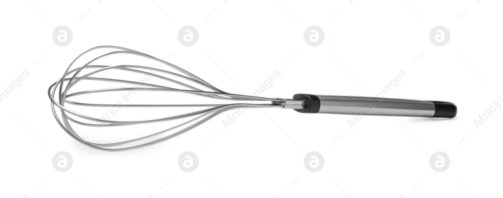 Photo of New metal balloon whisk isolated on white